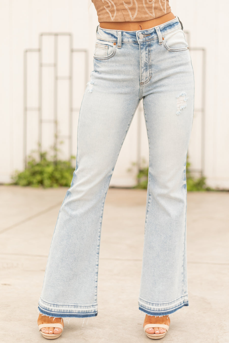 Sneak Peek Light Wash Flare Leg Stretchy Jeans