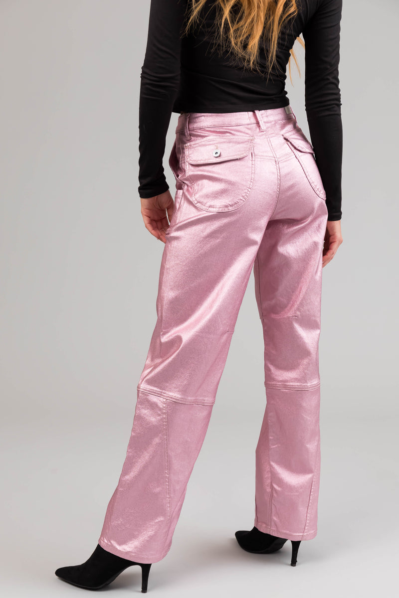 Special A Baby Pink Metallic Cargo Jeans