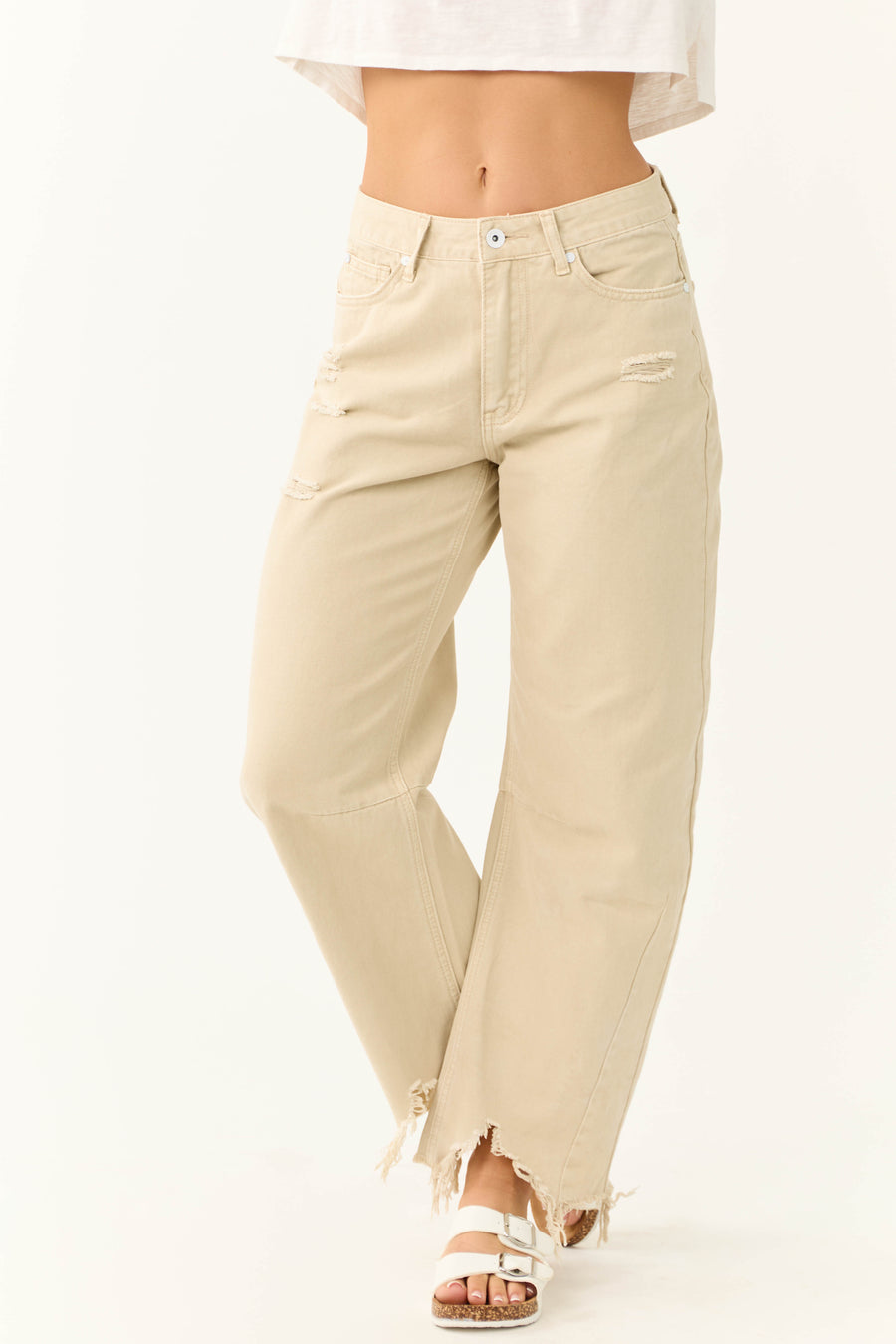 Special A Beige High Rise Barrel Jeans