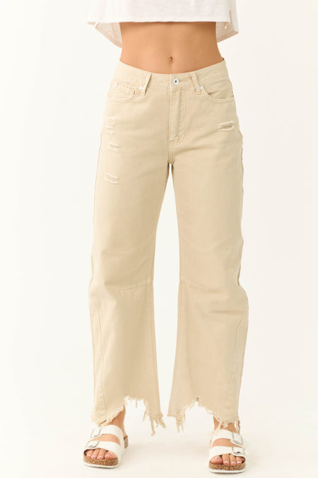 Special A Beige High Rise Barrel Jeans