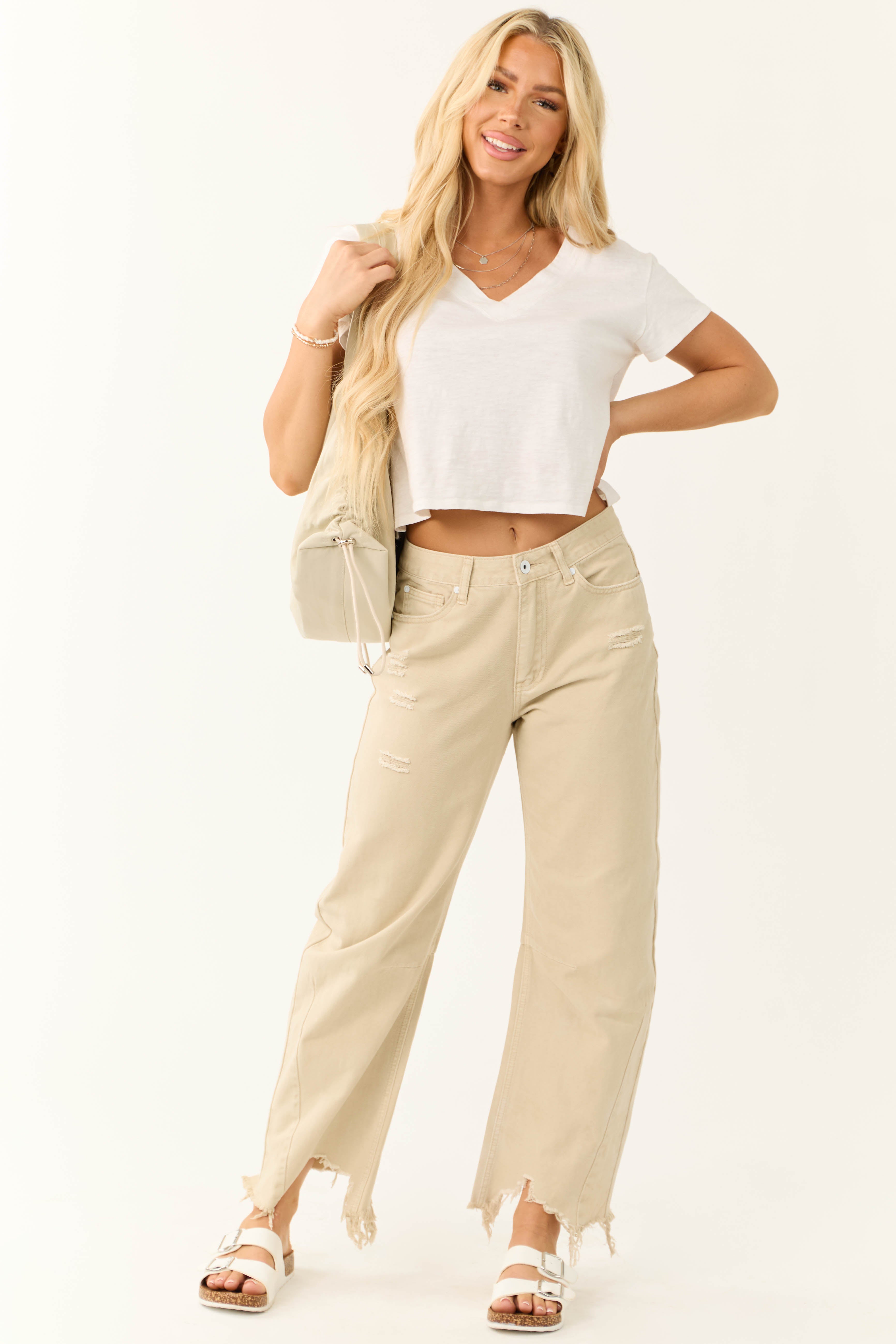 Special A Beige High Rise Barrel Jeans