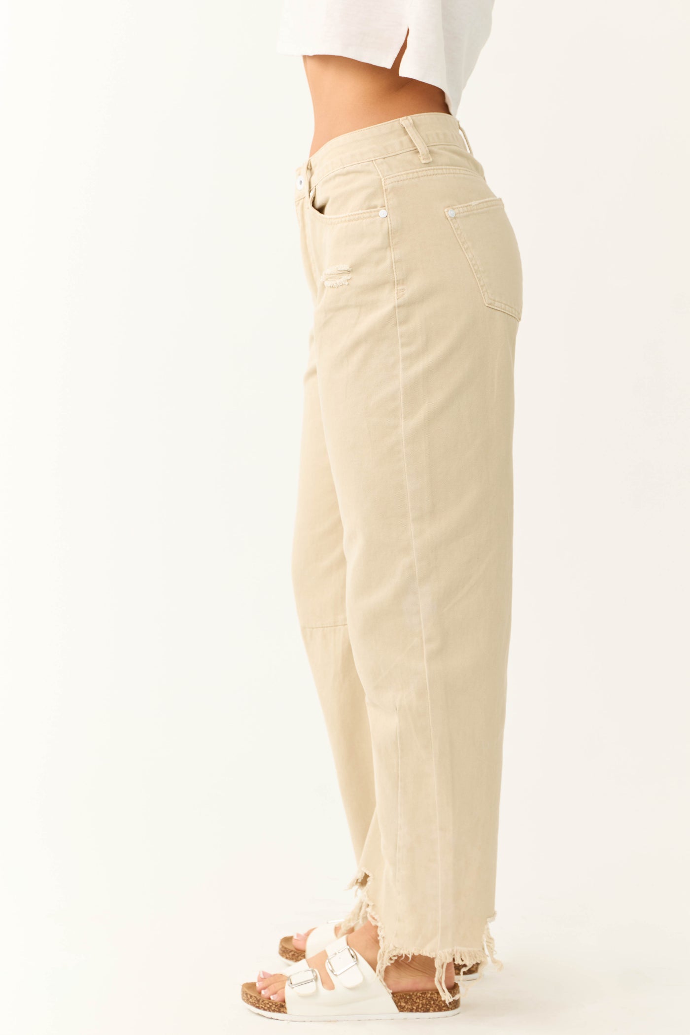 Special A Beige High Rise Barrel Jeans