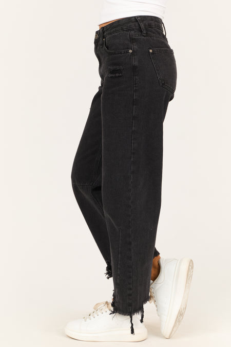 Special A Black Distressed High Rise Barrel Jeans