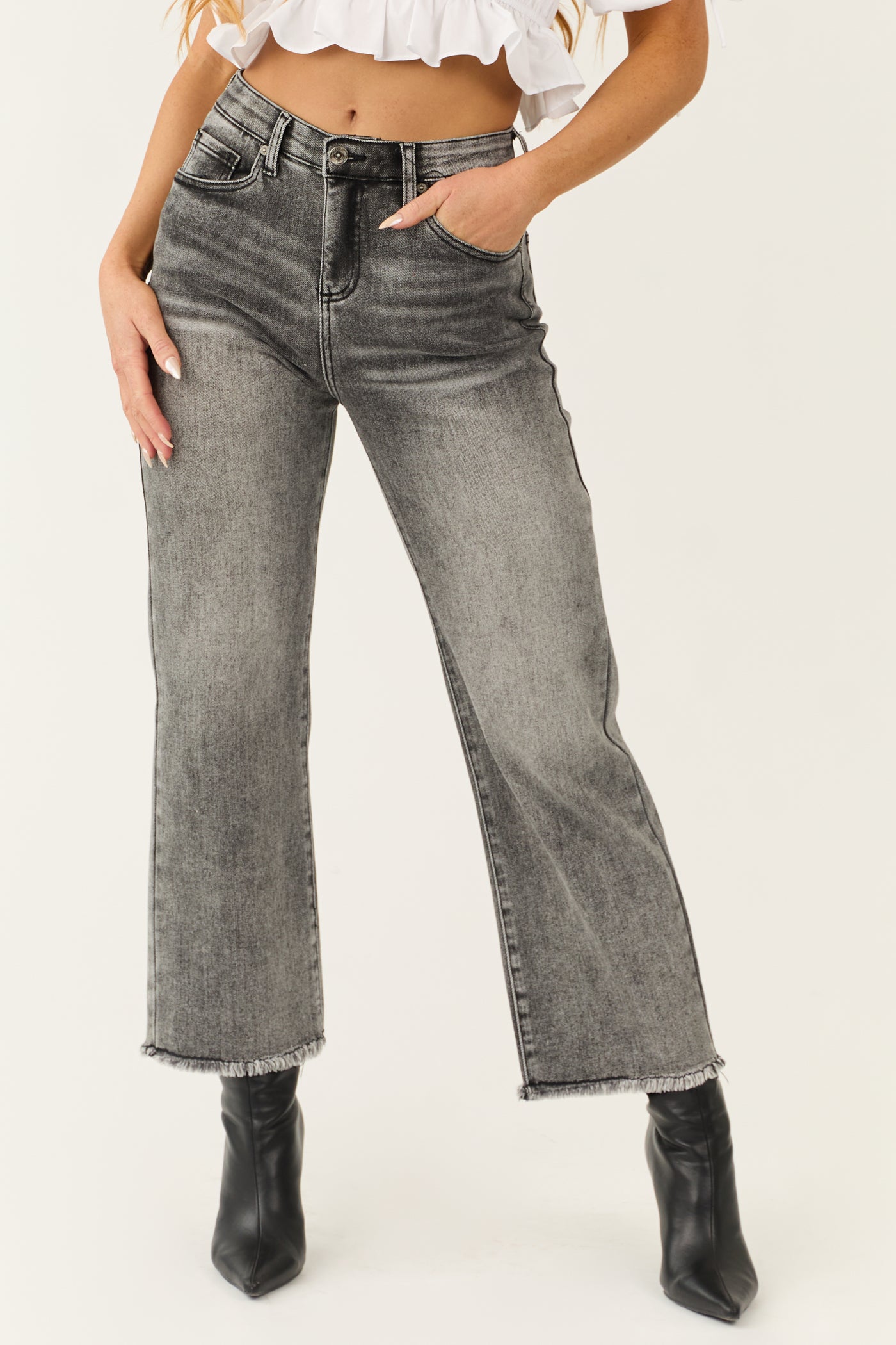 Special A Black Wash Tummy Control Wide Jeans