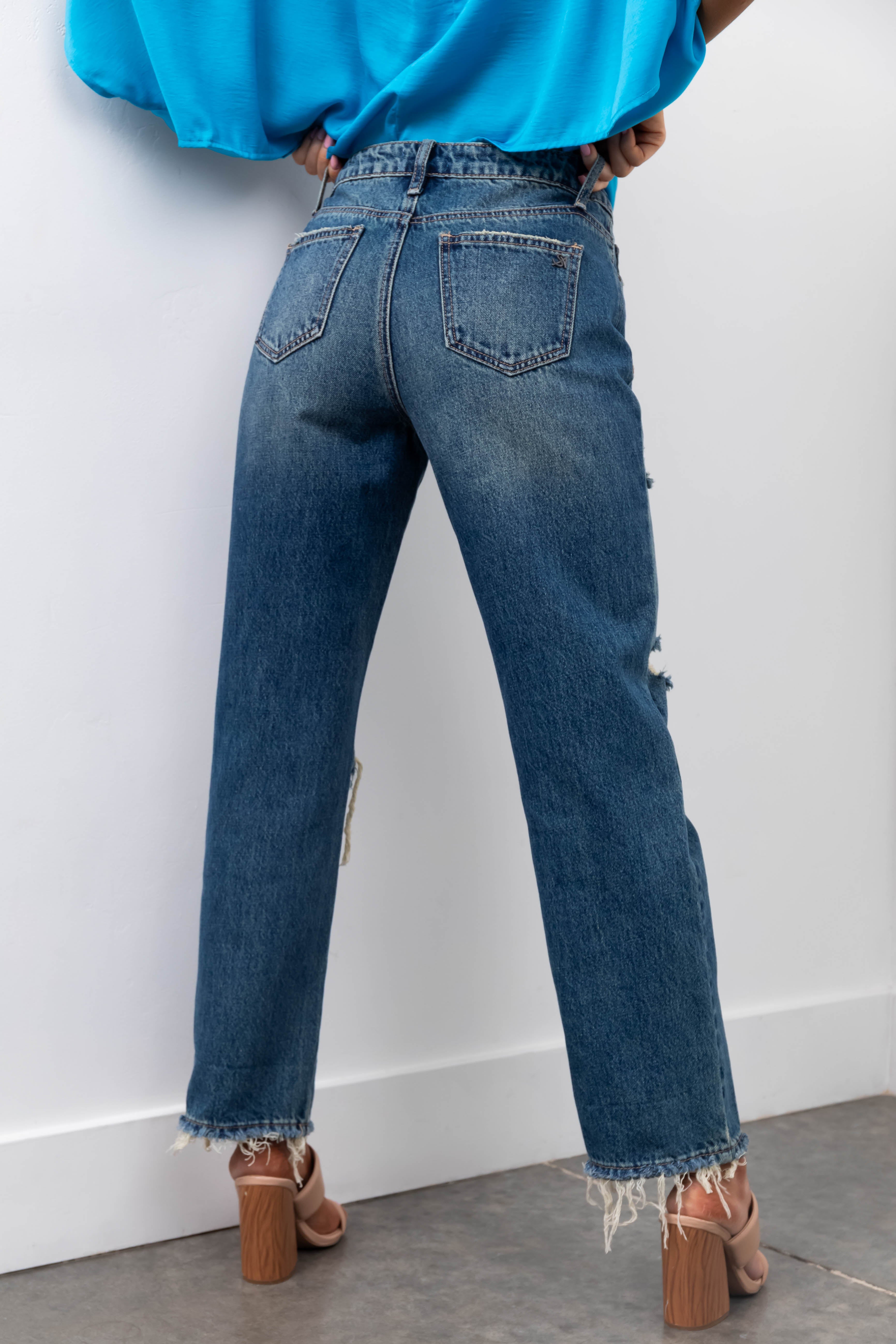 Special A Dark Wash Distressed Dad Jeans