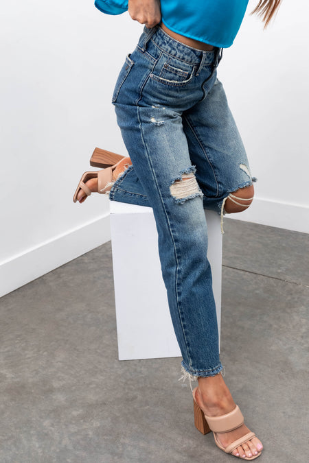 Special A Dark Wash Distressed Dad Jeans