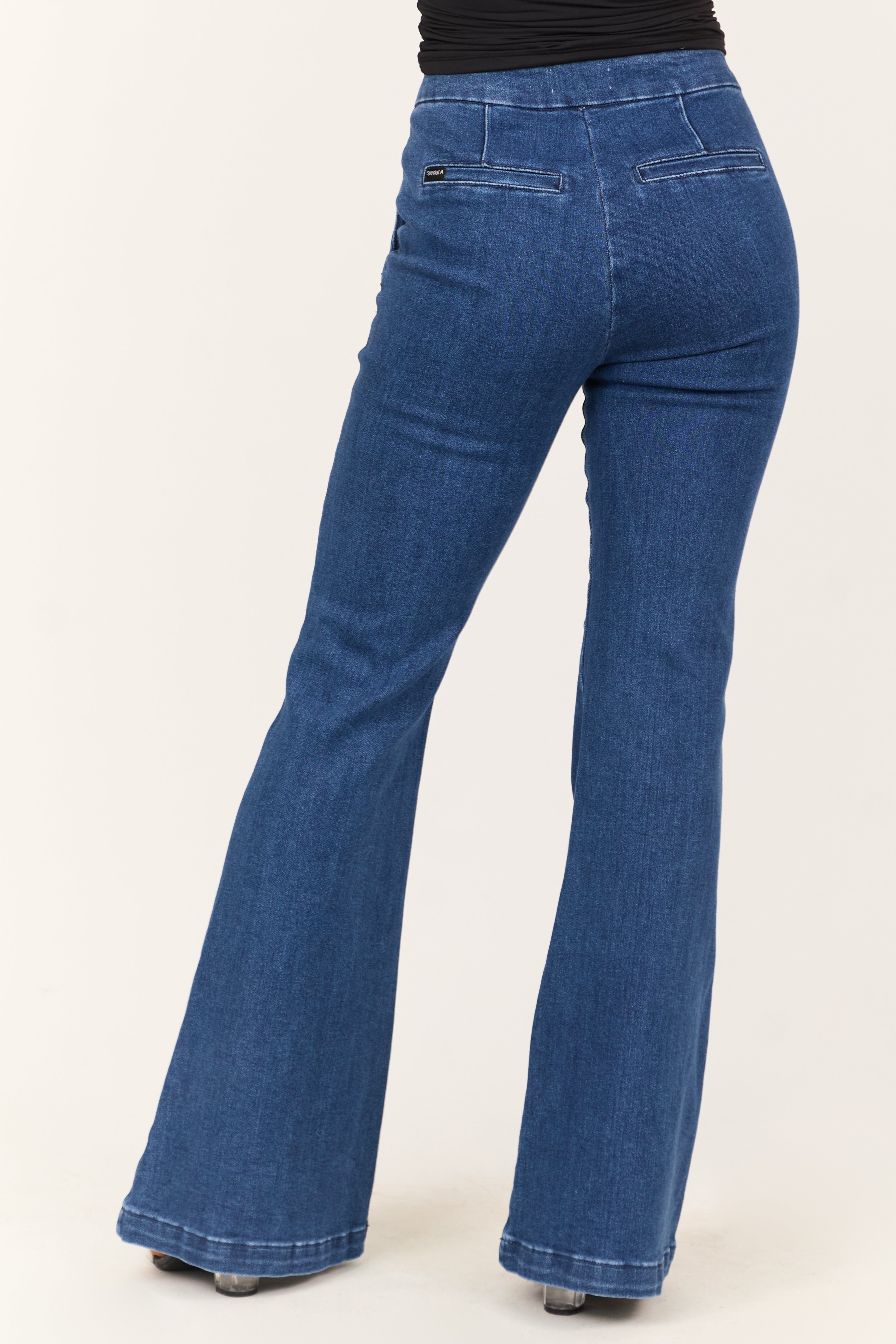 Special A Dark Wash High Rise Front Seam Flare Jeans