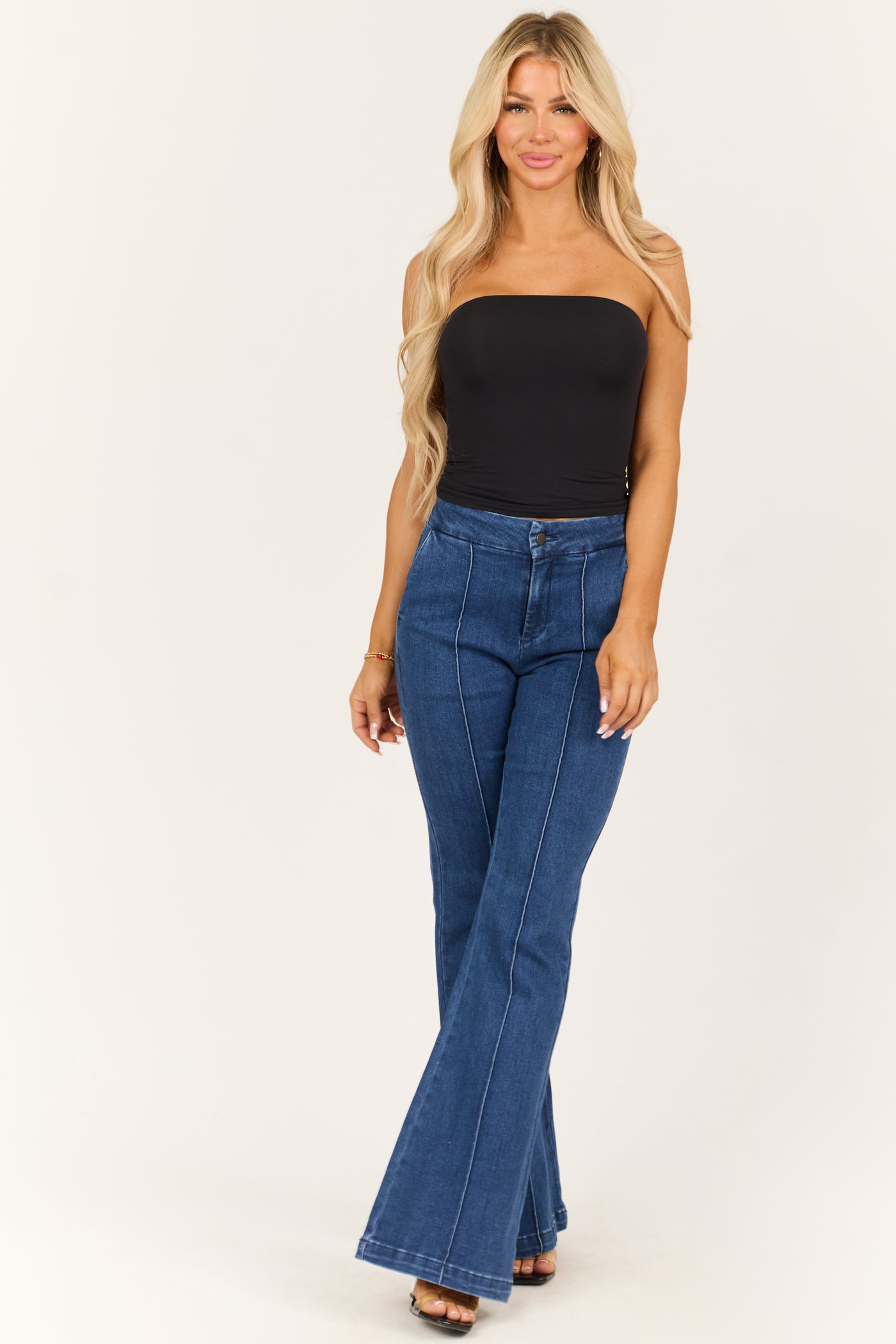 Special A Dark Wash High Rise Front Seam Flare Jeans