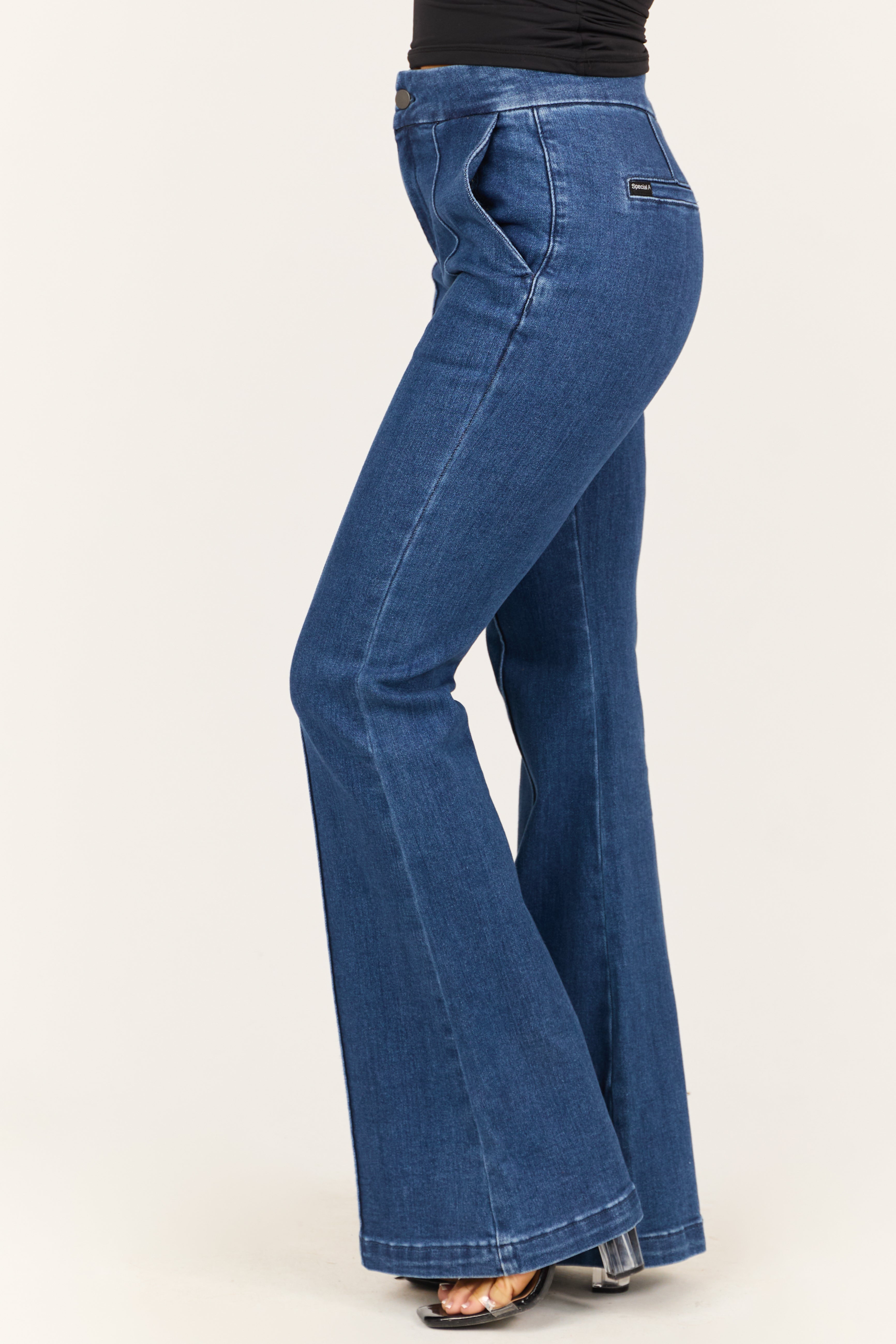 Special A Dark Wash High Rise Front Seam Flare Jeans