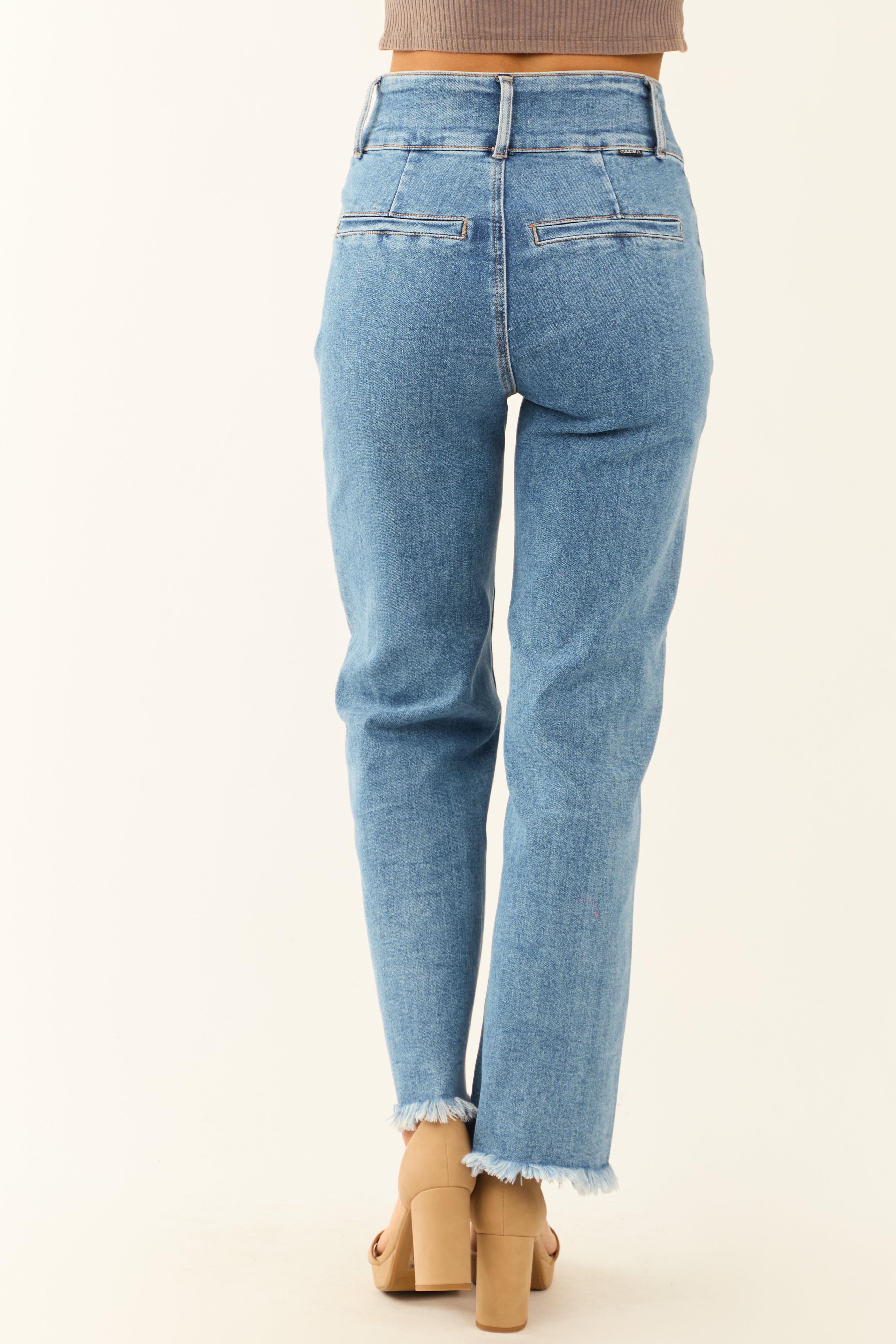 Special A High Rise Medium Wash Bootcut Ankle Jeans