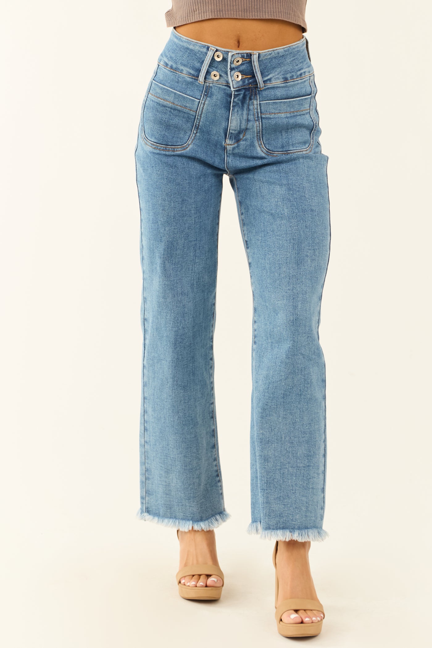 Special A High Rise Medium Wash Bootcut Ankle Jeans