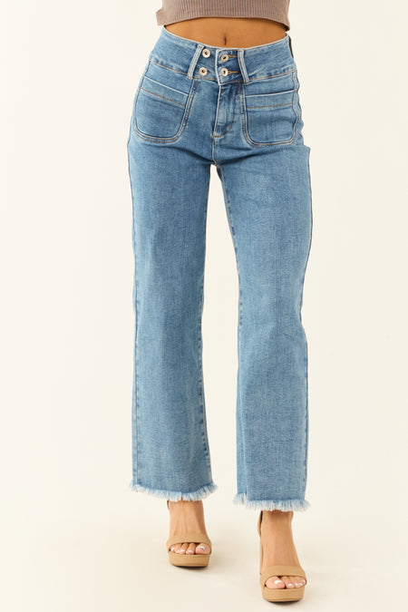 Special A High Rise Medium Wash Bootcut Ankle Jeans