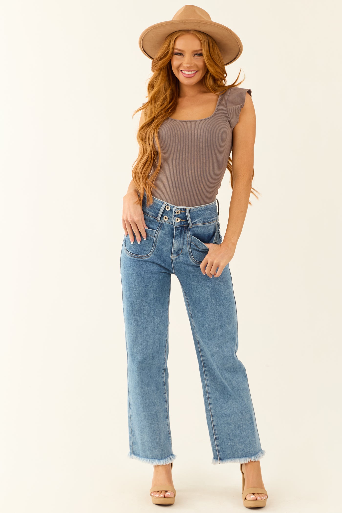 Special A High Rise Medium Wash Bootcut Ankle Jeans