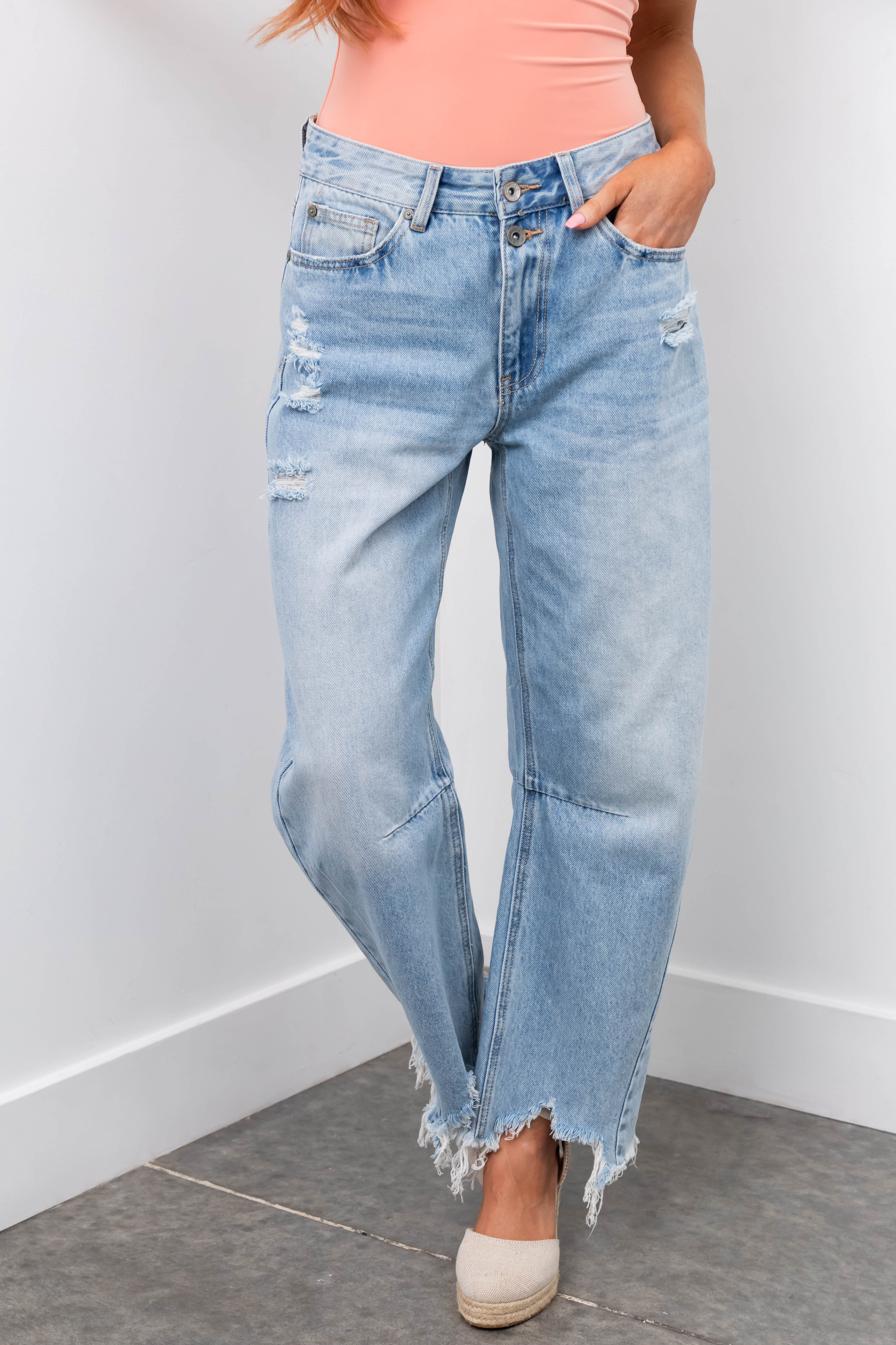 Special A Light Wash High Rise Barrel Jeans