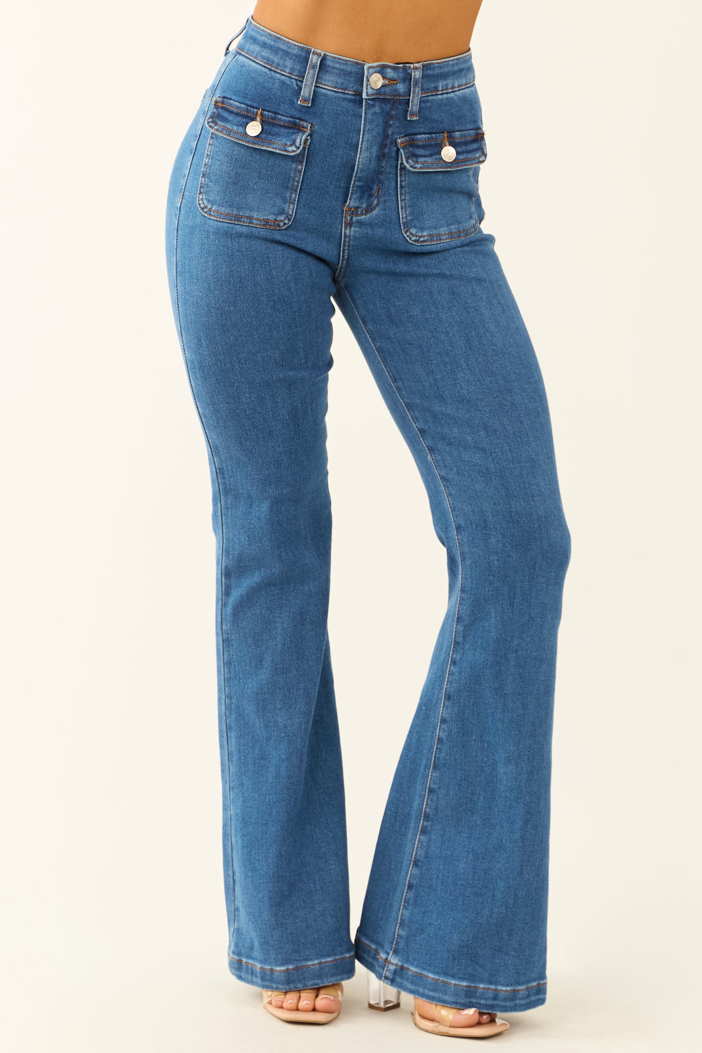 Special A Medium Dark Wash Tummy Control Flare Jeans