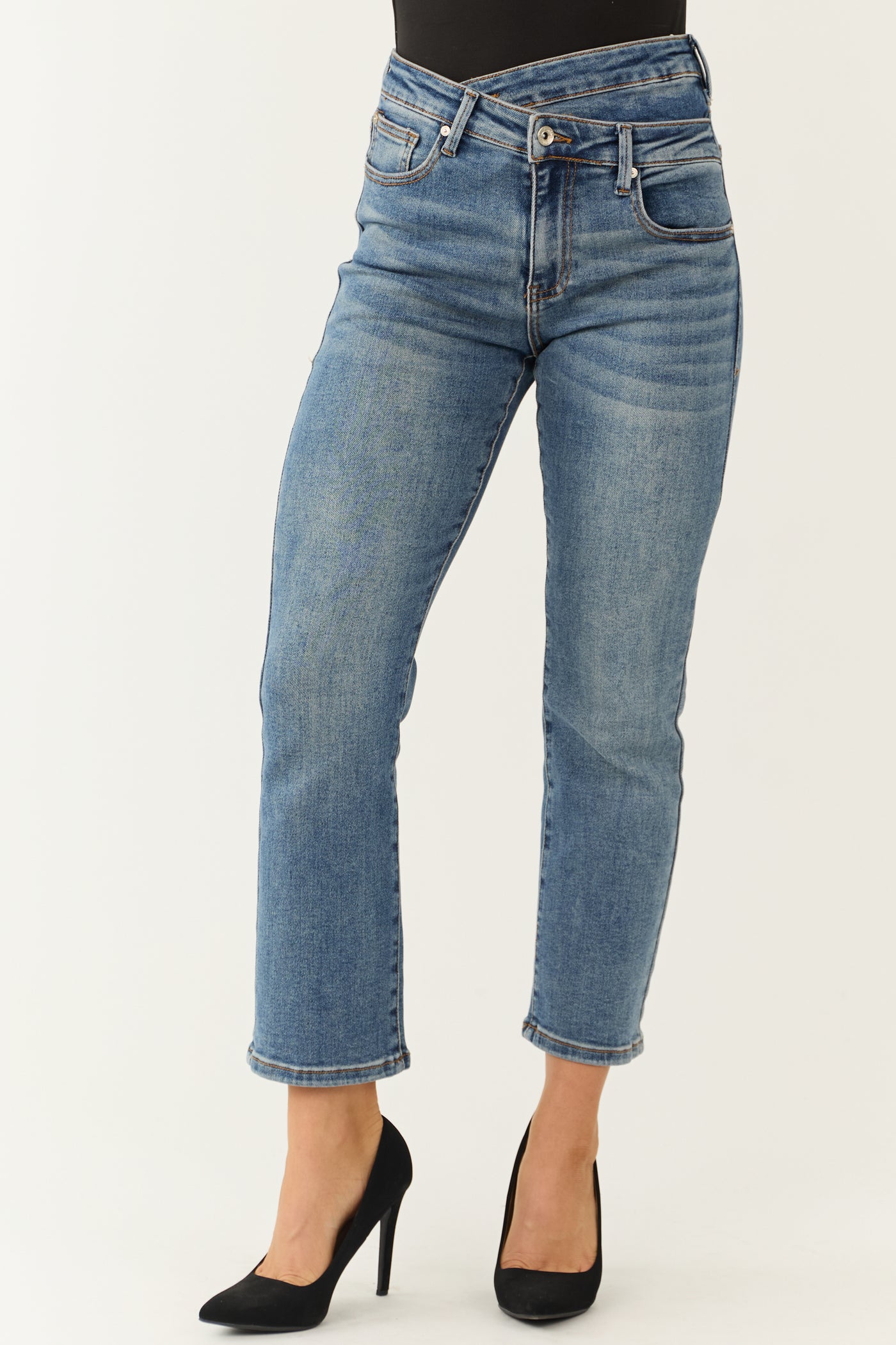 Special A Medium Wash Crossover Straight Leg Jeans