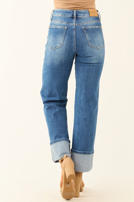 Special A Medium Wash Cuffed High Rise Dad Jeans