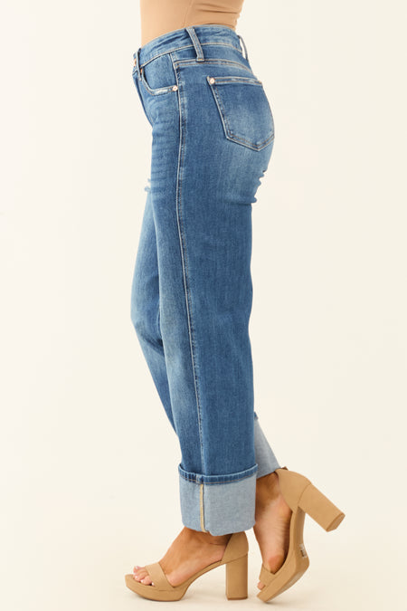 Special A Medium Wash Cuffed High Rise Dad Jeans