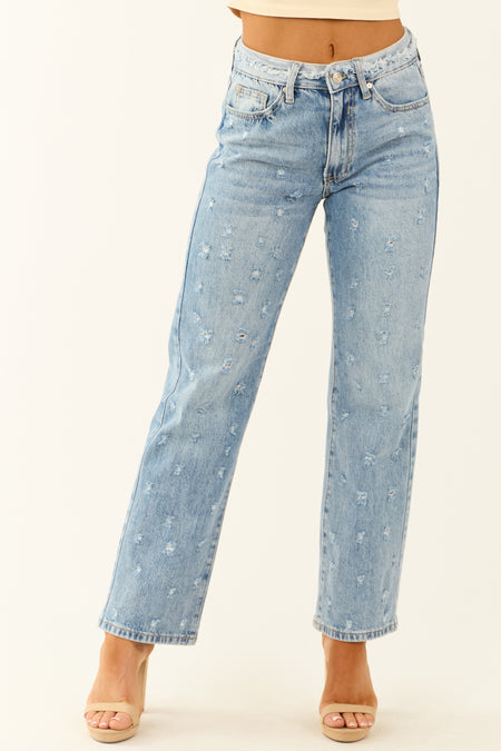 Special A Medium Wash Distressed Straight Leg Jeans