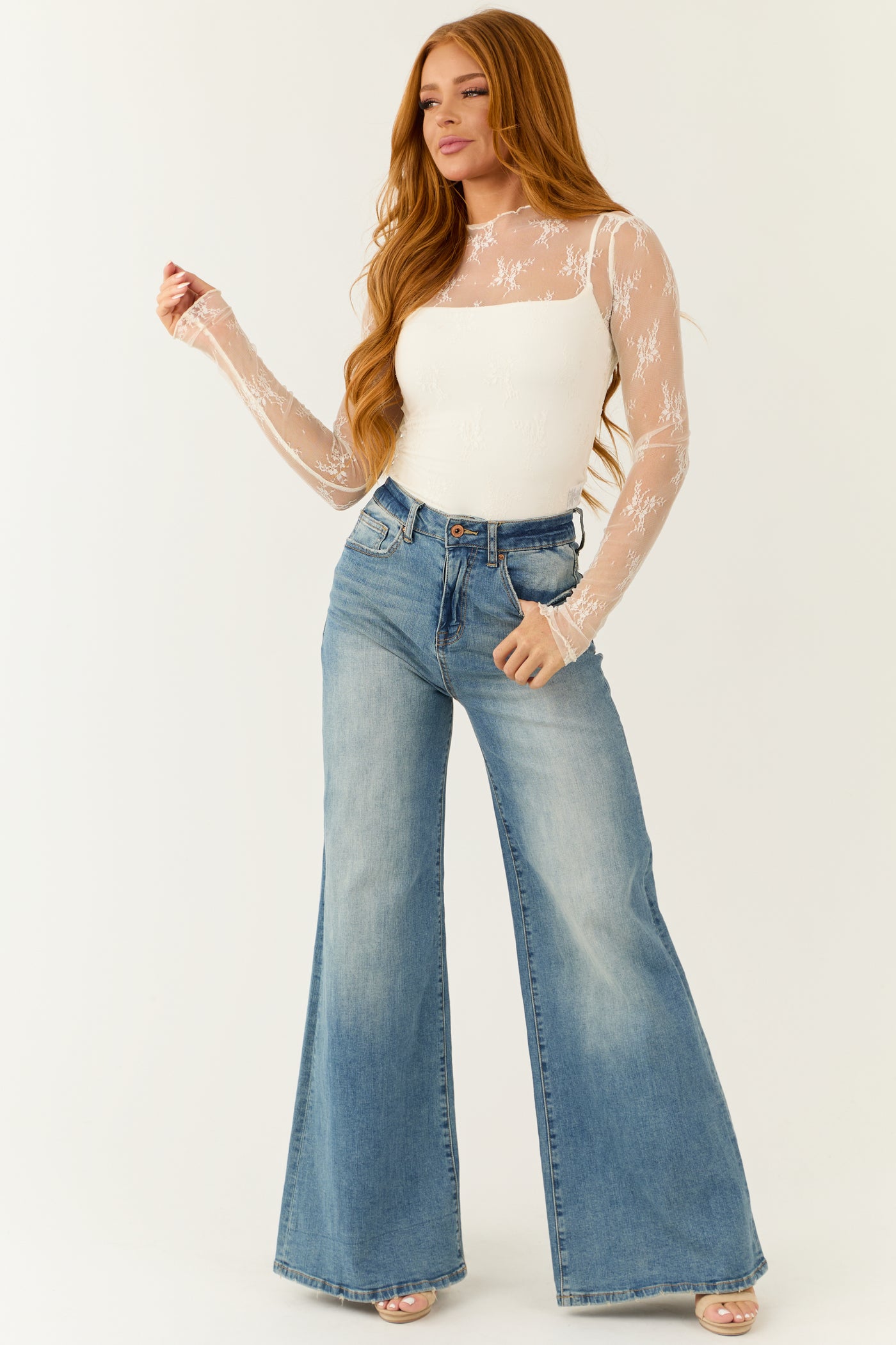 Special A Medium Wash High Rise Super Wide Leg Jeans