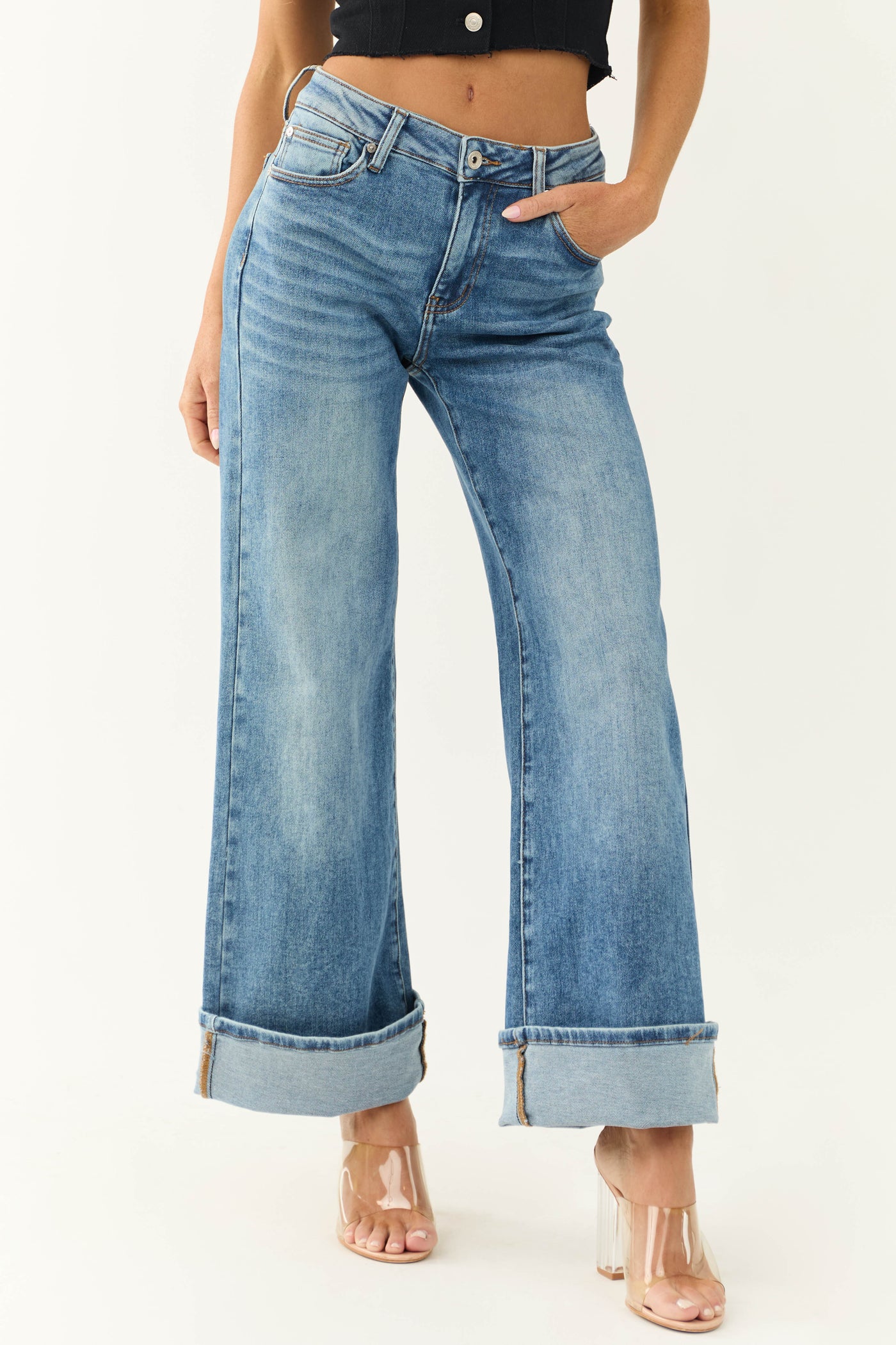 Special A Medium Wash High Rise Wide Leg Jeans