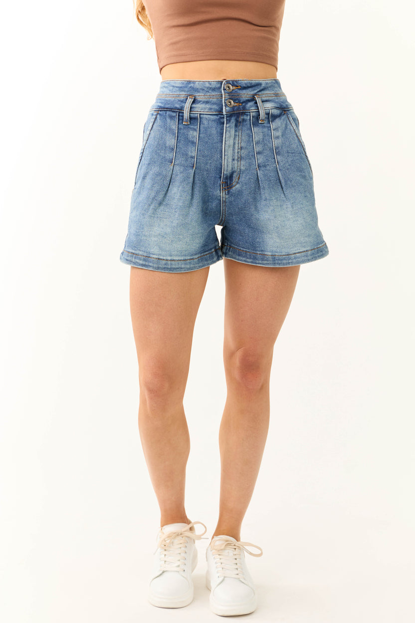 Special A Medium Wash Pleated Denim Shorts