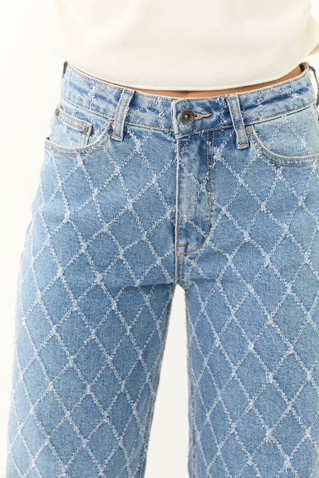 Special A Medium Wash Quilted Pattern Jeans