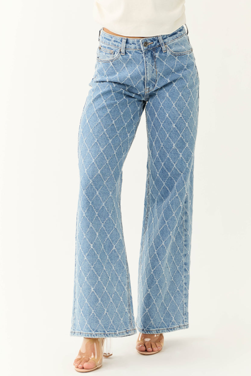 Special A Medium Wash Quilted Pattern Jeans