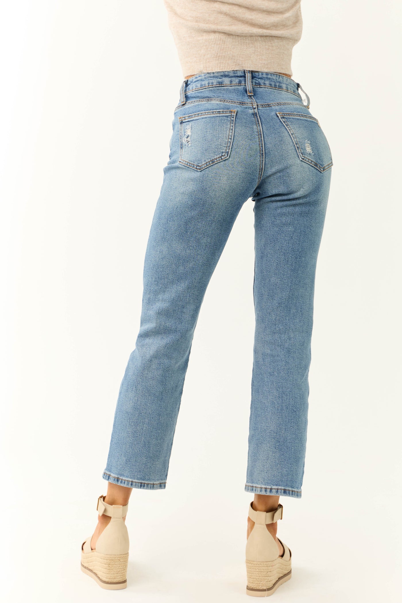 Special A Medium Wash Straight Leg Ankle Jeans