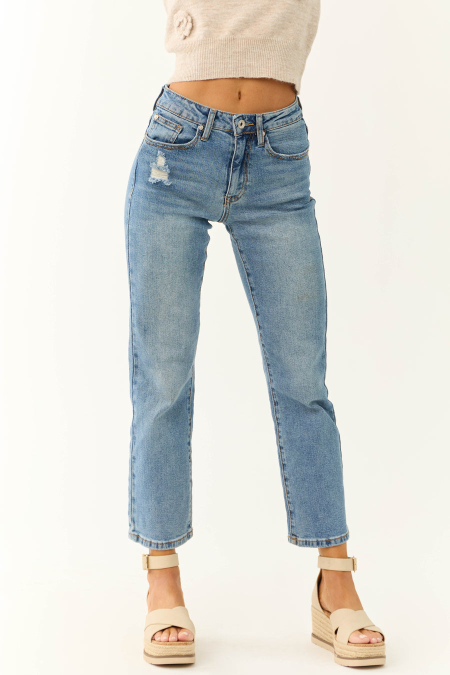 Special A Medium Wash Straight Leg Ankle Jeans