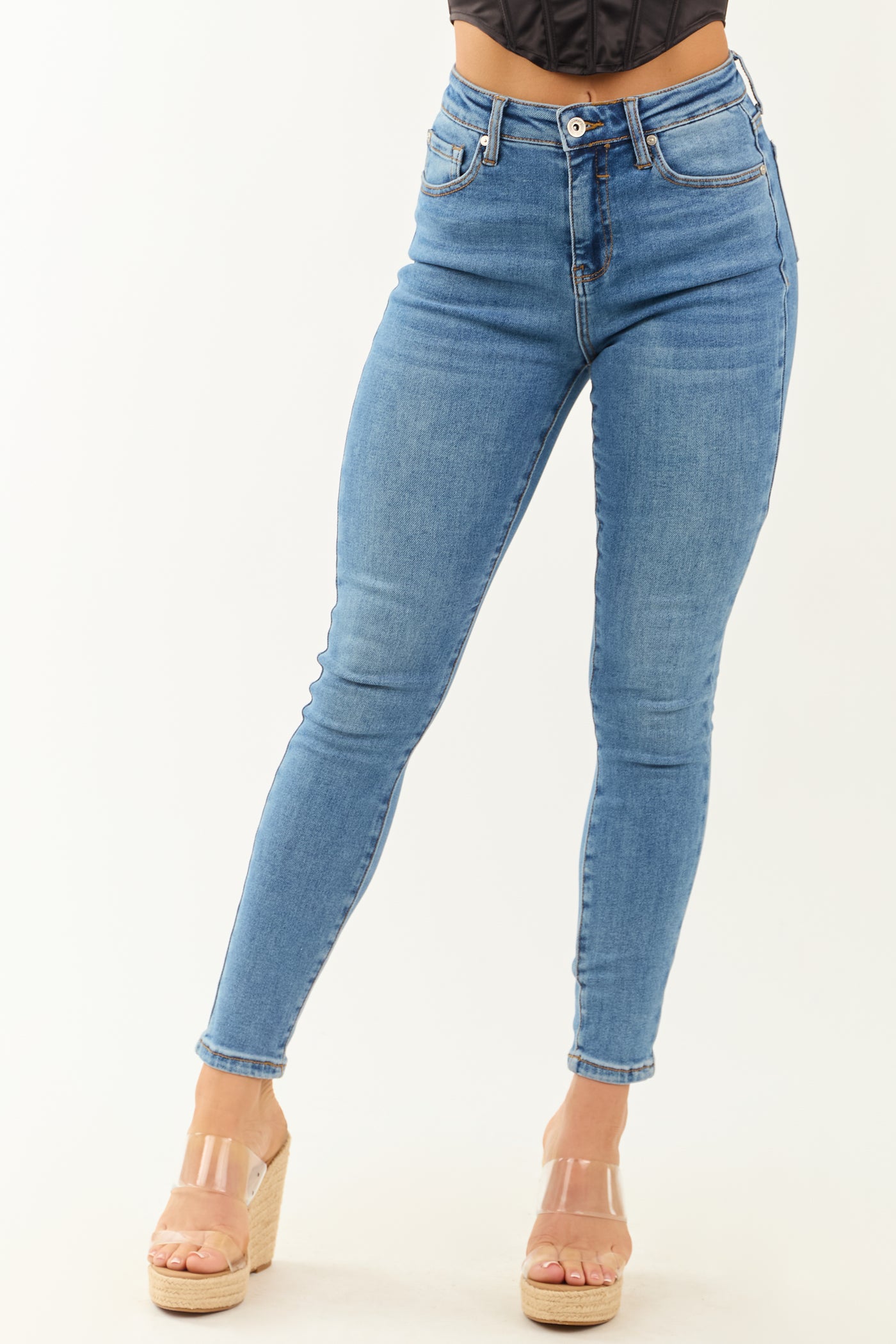 Special A Medium Wash Stretchy Skinny Ankle Jeans