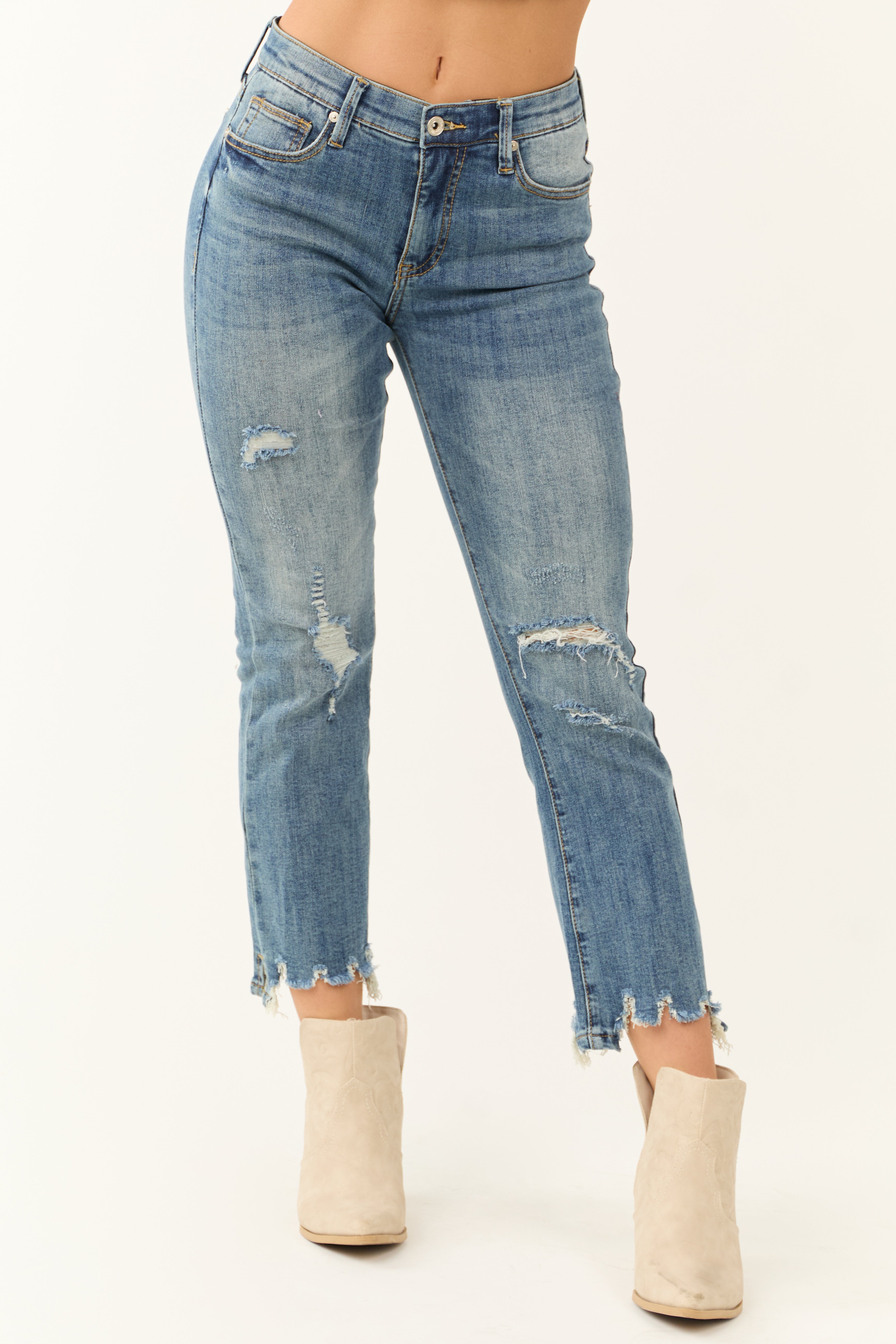 Special A Medium Wash Tummy Control Crop Jeans