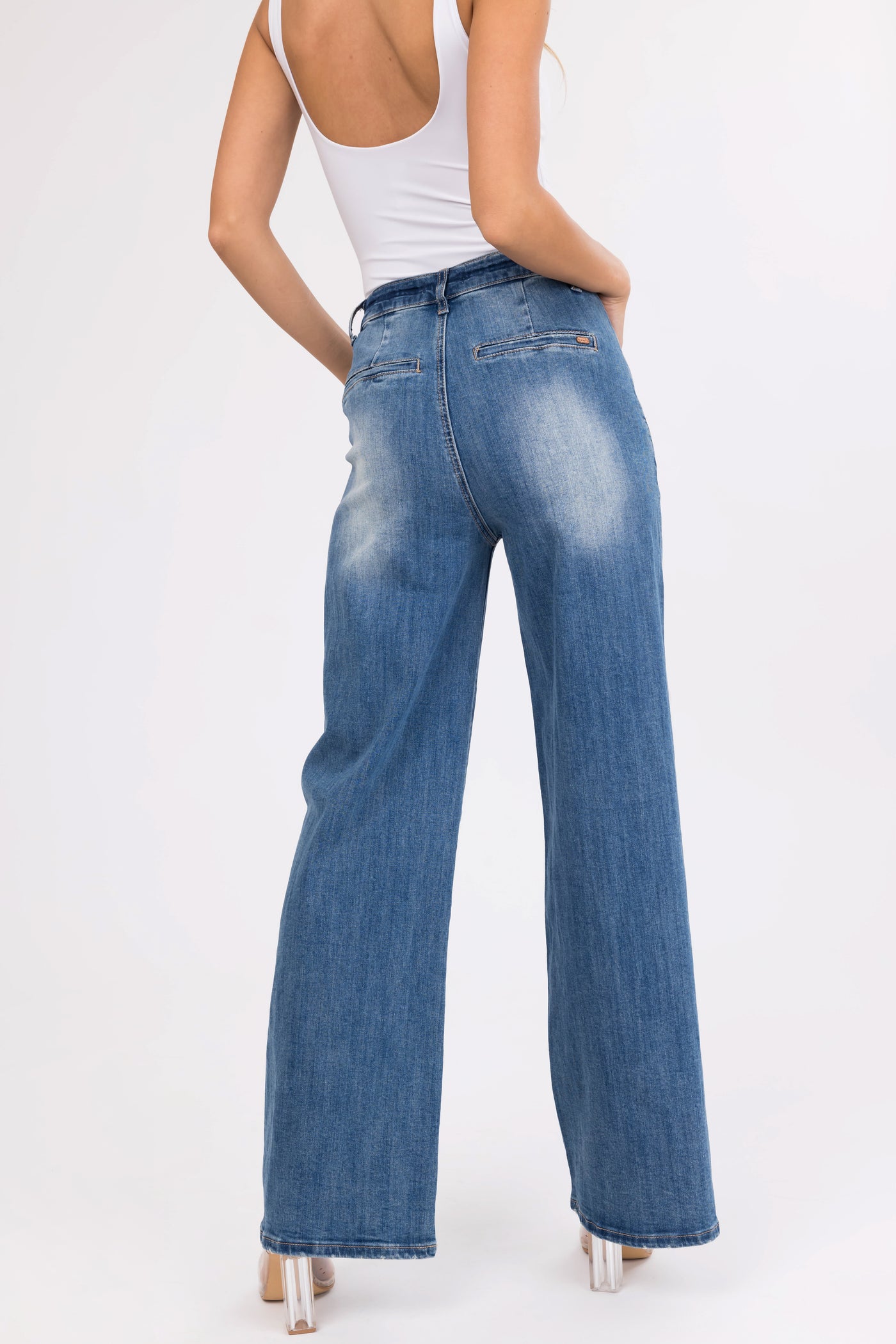 Special A Medium Wash Wide Leg Washed Jeans