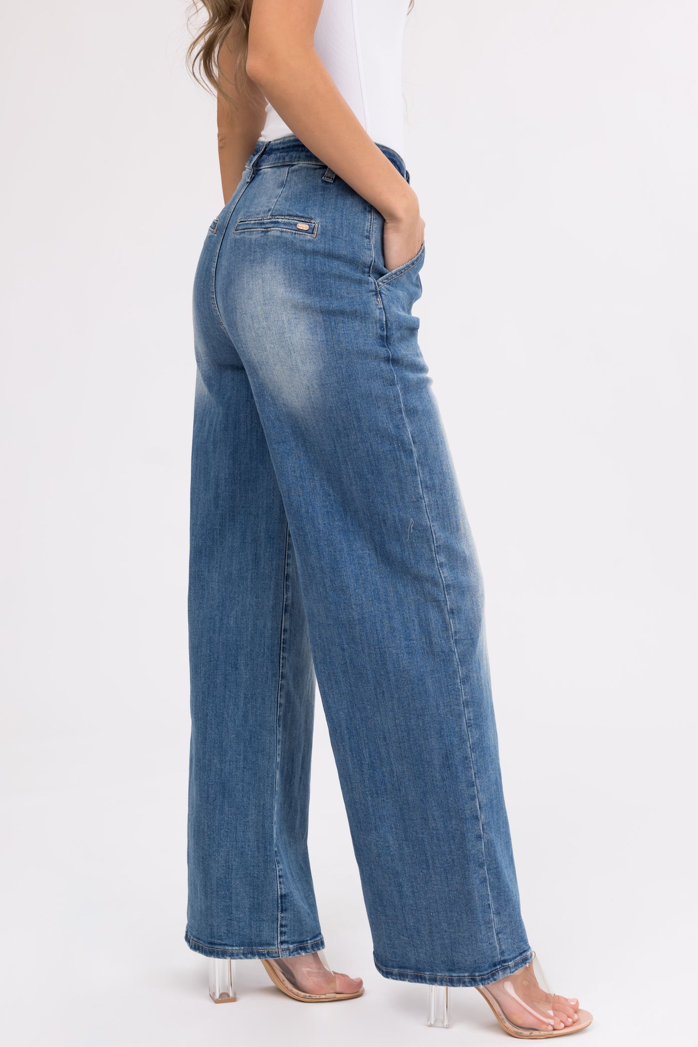 Special A Medium Wash Wide Leg Washed Jeans