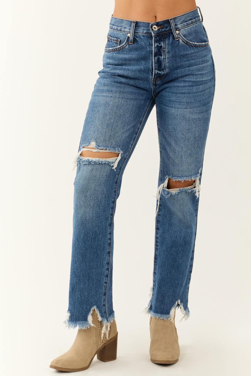 Special A Medium Washed Shark Bite Hem Distressed Jeans