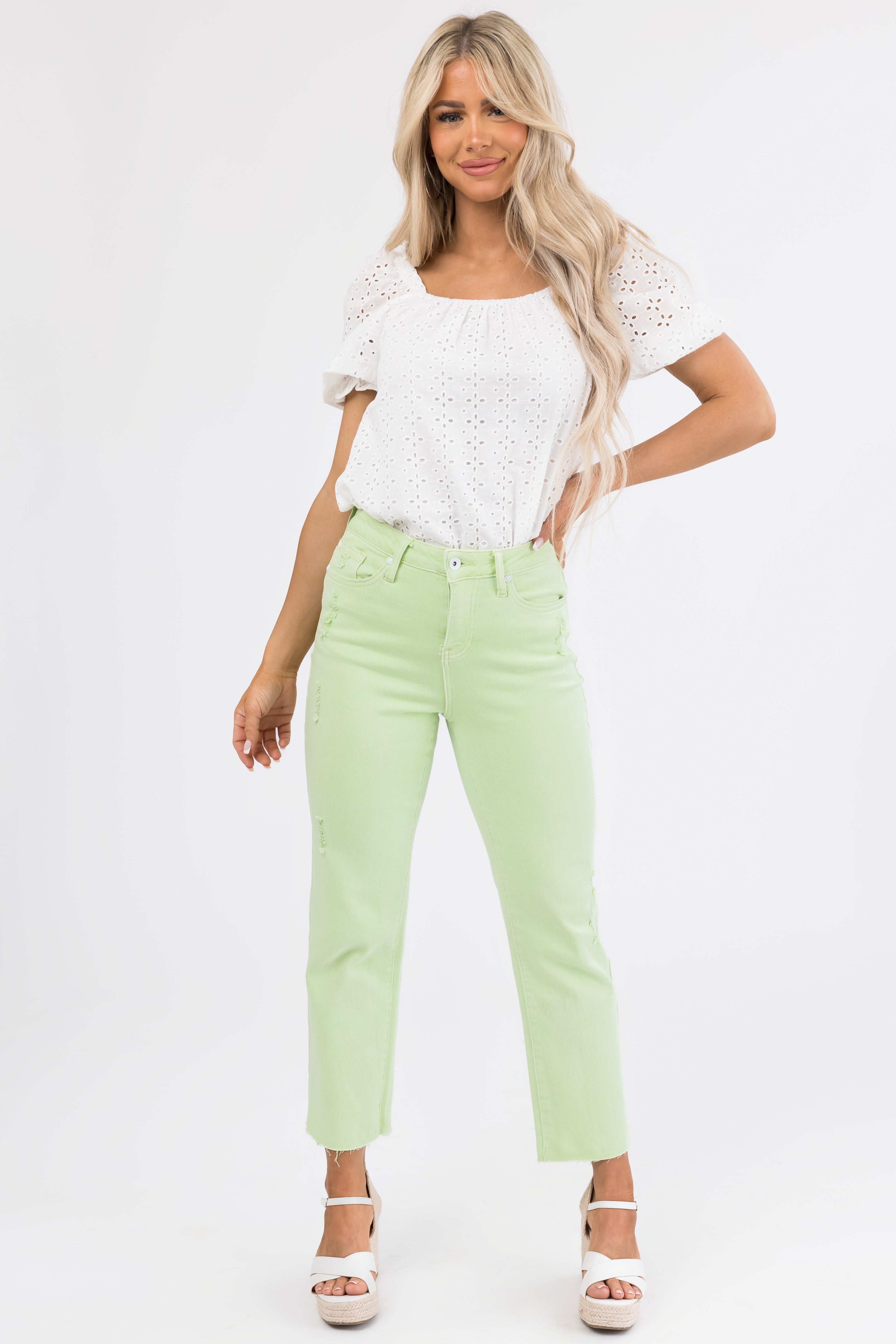 Special A Neon Mint High Rise Straight Leg Jeans