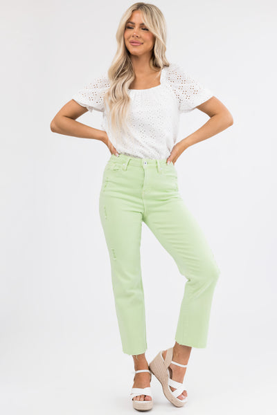 Special A Neon Mint High Rise Straight Leg Jeans