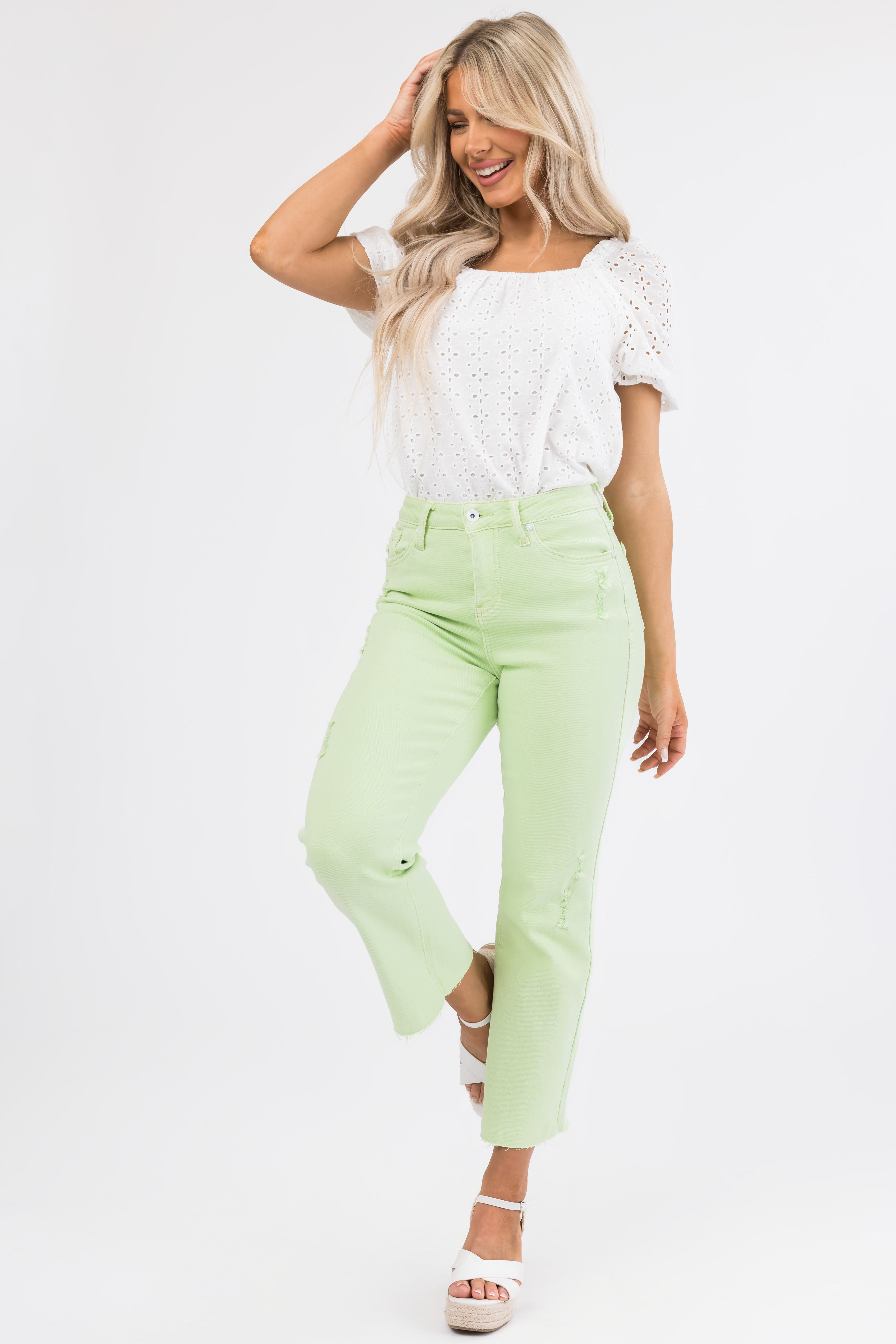 Special A Neon Mint High Rise Straight Leg Jeans