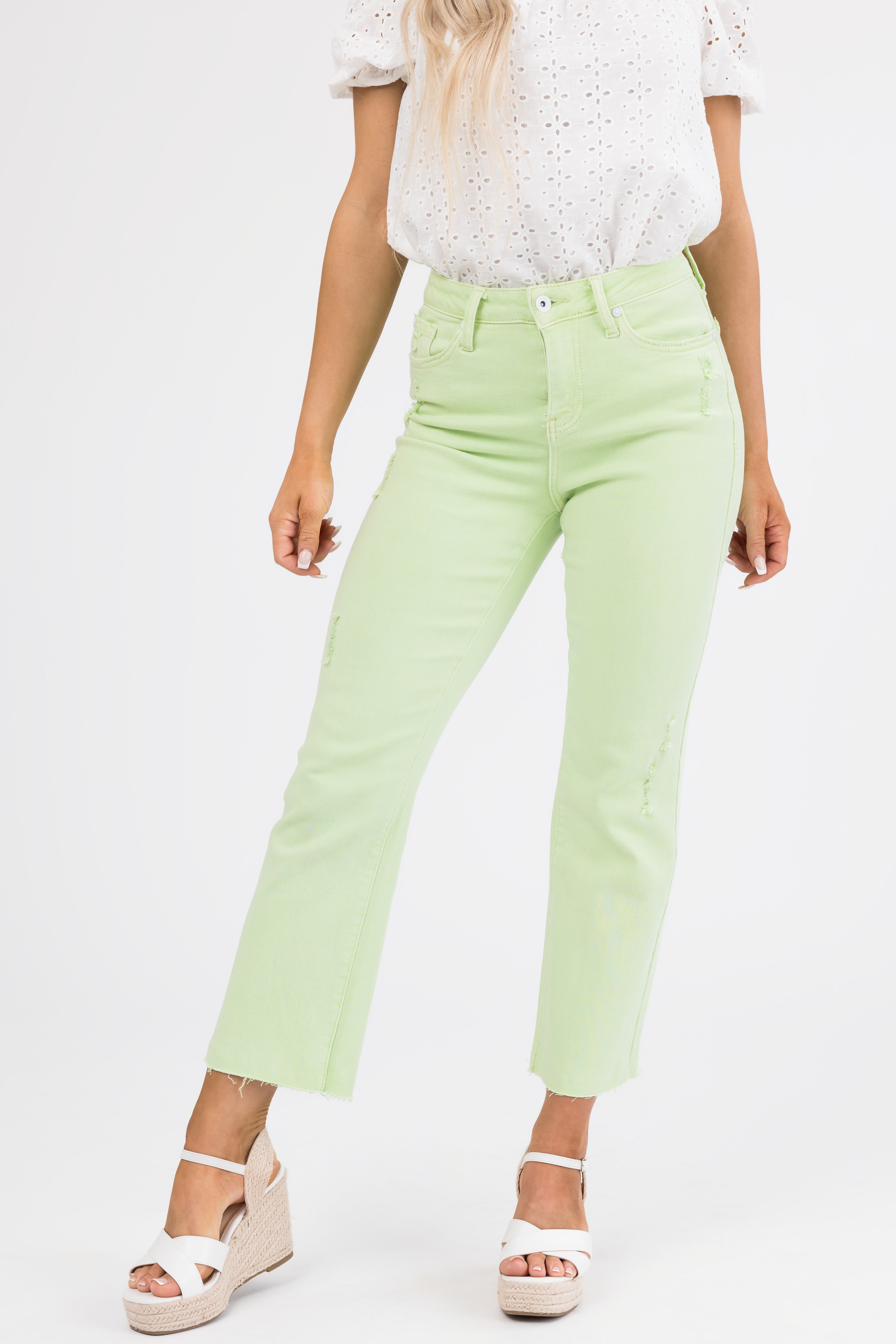 Special A Neon Mint High Rise Straight Leg Jeans