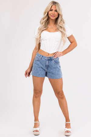 Special A Rhinestone Quilted Denim Shorts