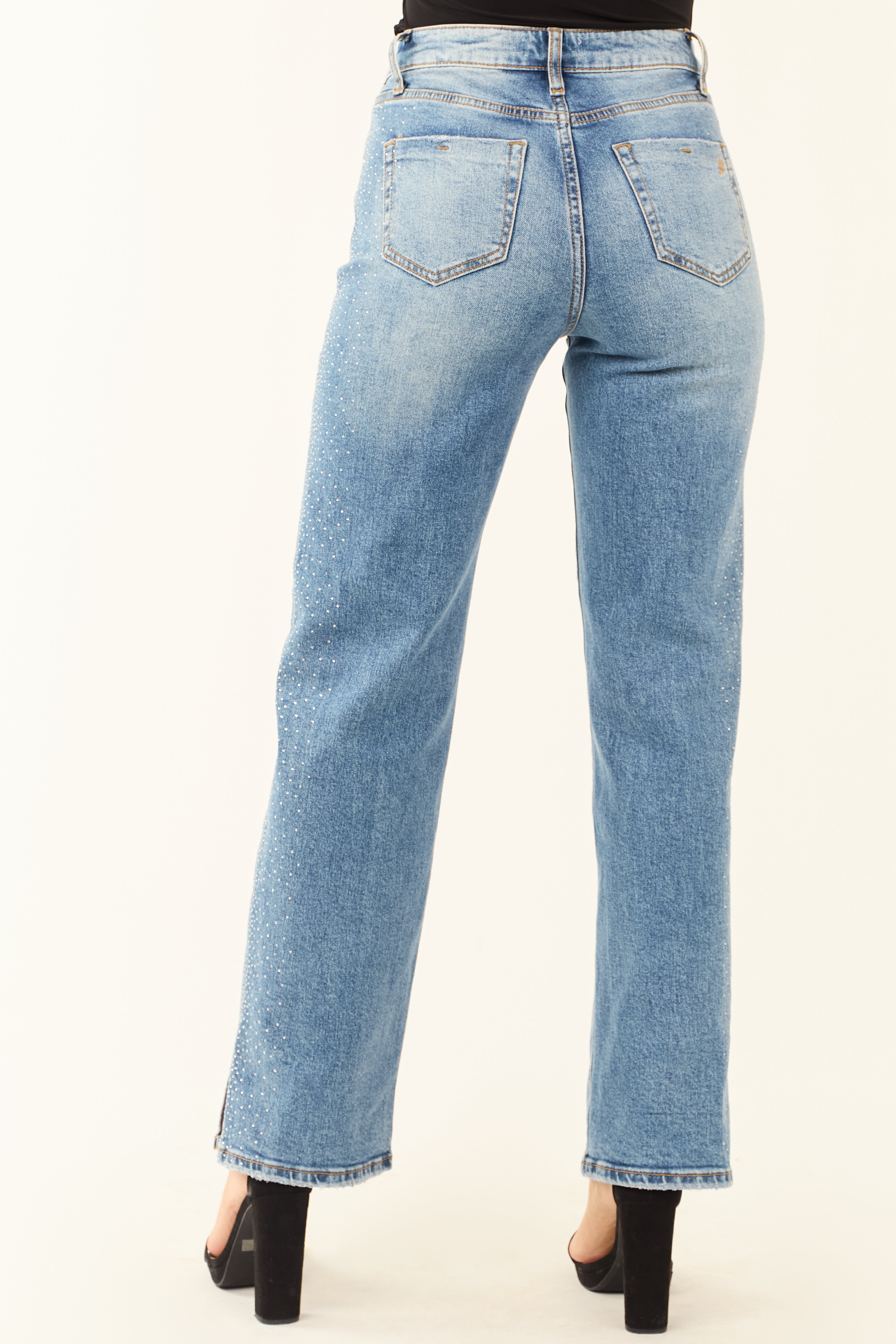 Special A Stretchy Straight Leg Rhinestone Jeans