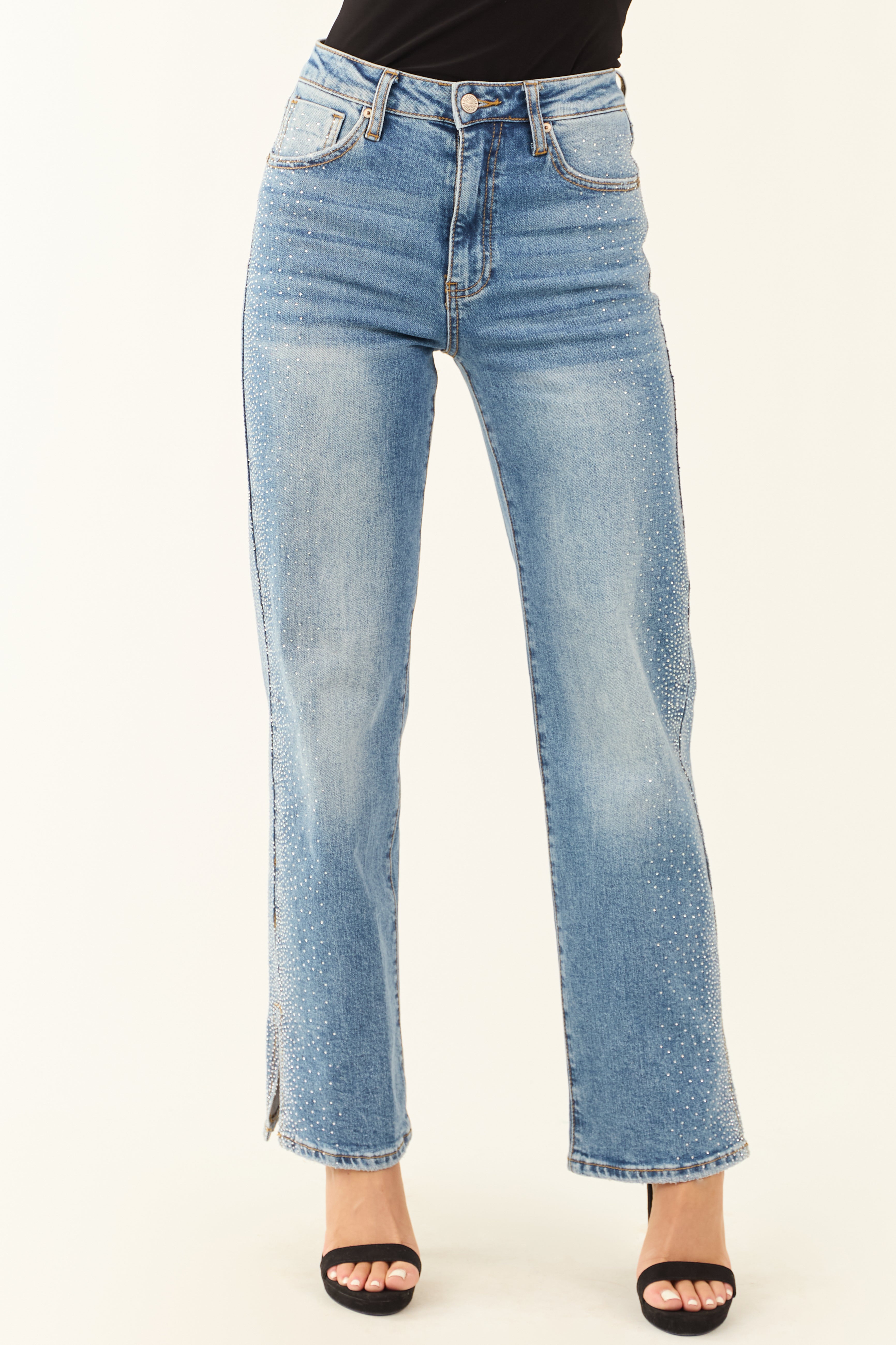 Special A Stretchy Straight Leg Rhinestone Jeans