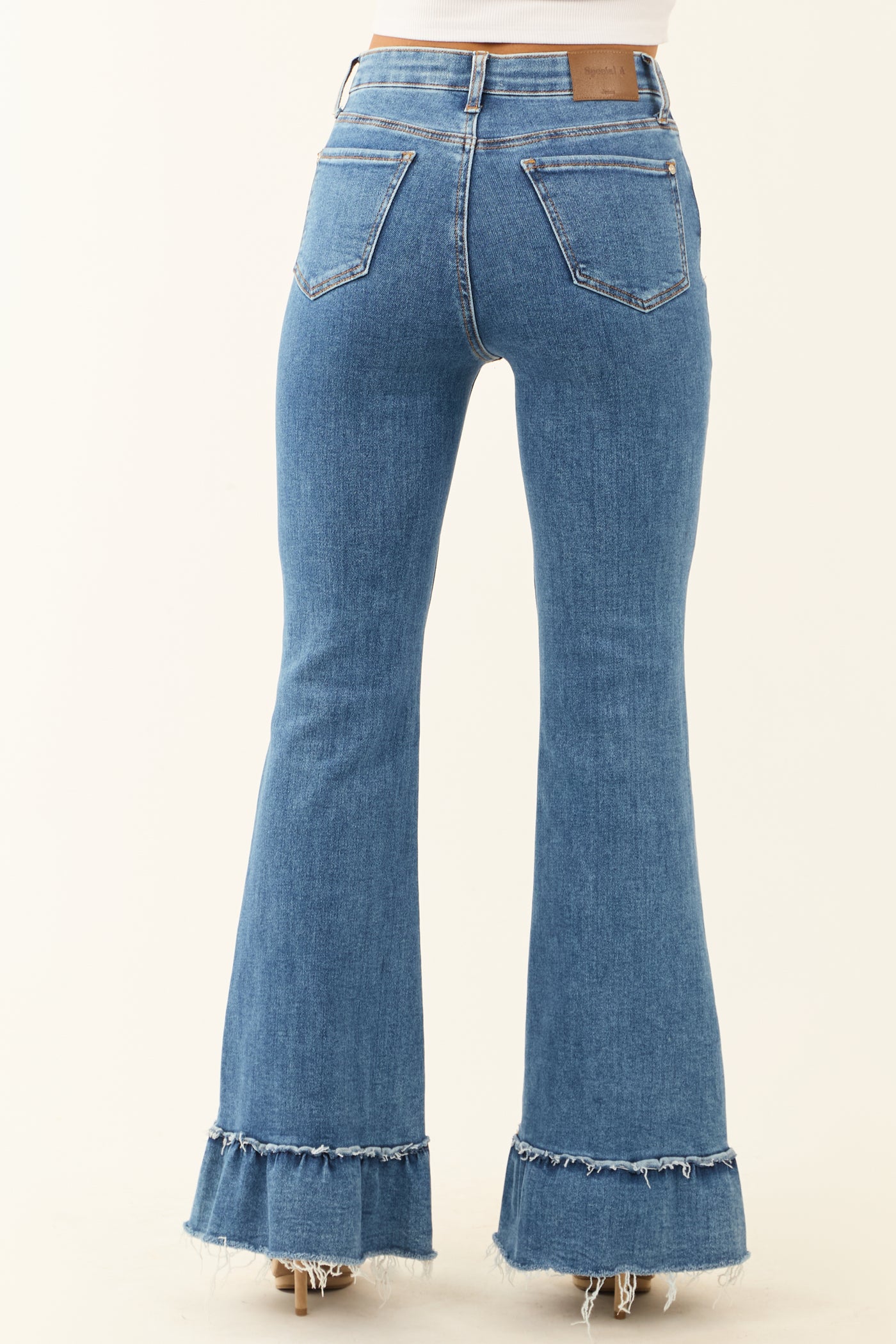 Special A Tummy Control Ruffle Flare Stretchy Jeans