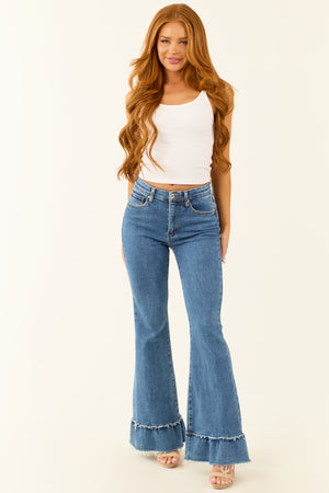 Special A Tummy Control Ruffle Flare Stretchy Jeans