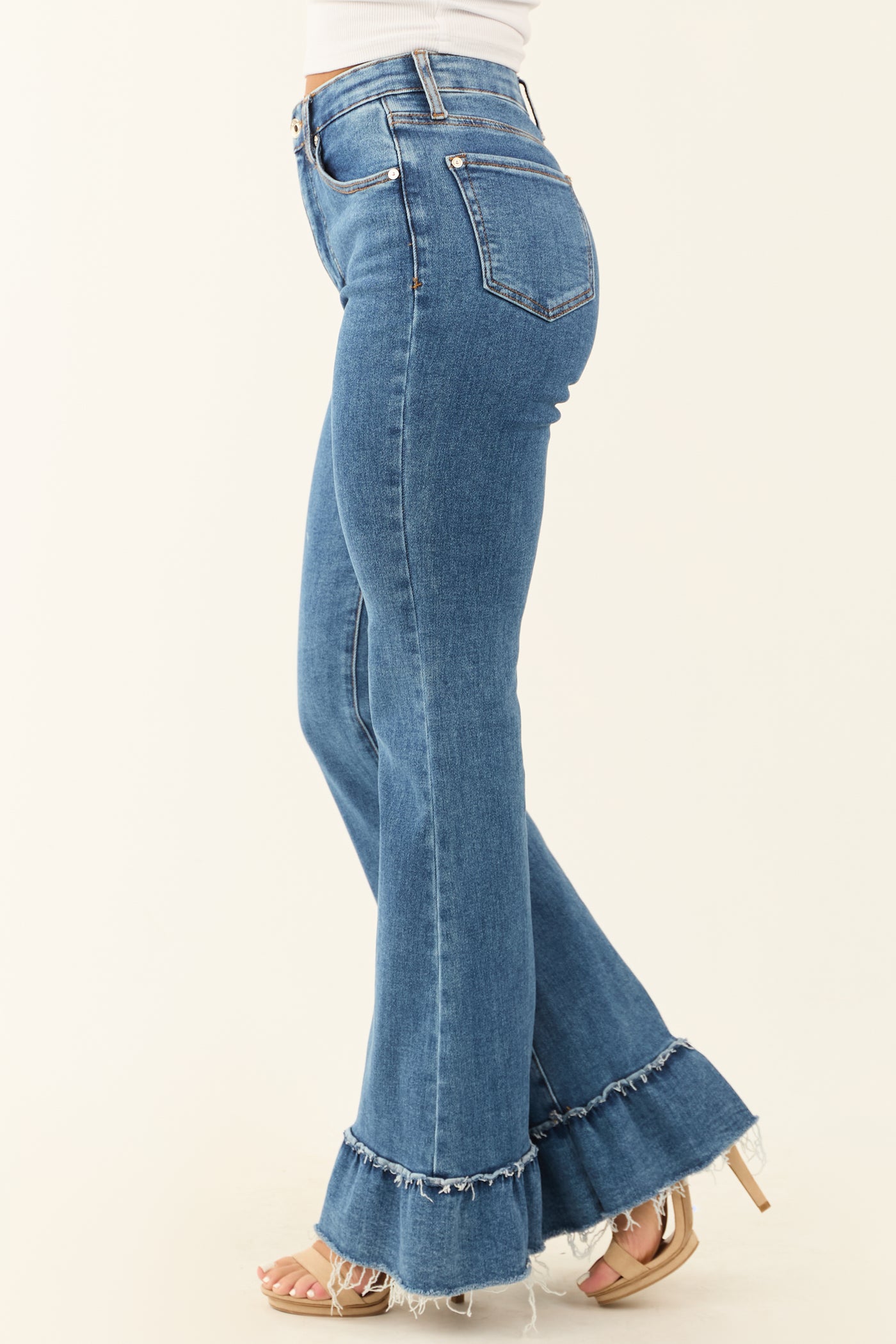 Special A Tummy Control Ruffle Flare Stretchy Jeans