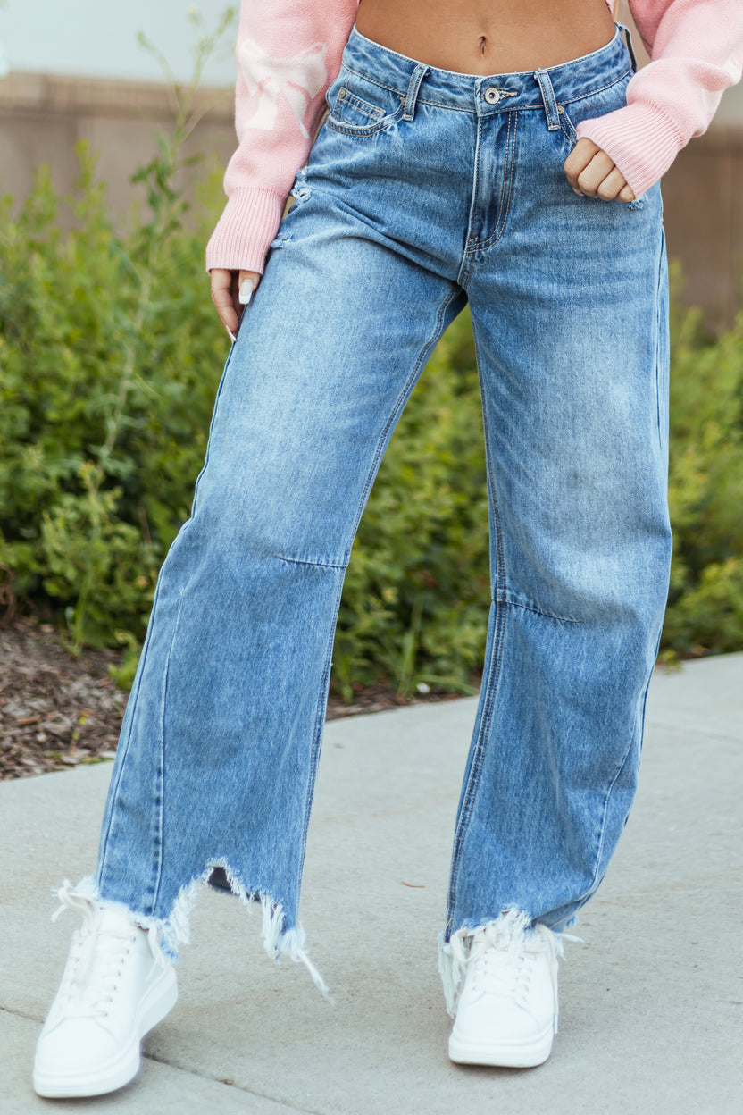 Special A Medium Wash High Rise Barrel Jeans