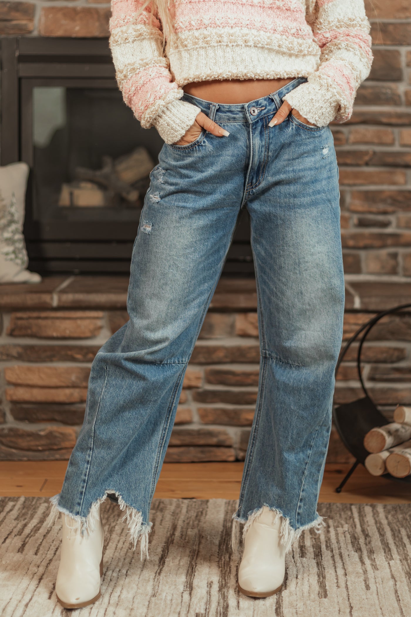 Special A Medium Wash High Rise Barrel Jeans