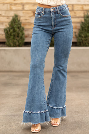 Special A Tummy Control Ruffle Flare Stretchy Jeans