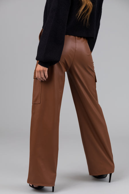 Spice Faux Leather Straight Leg Cargo Pants