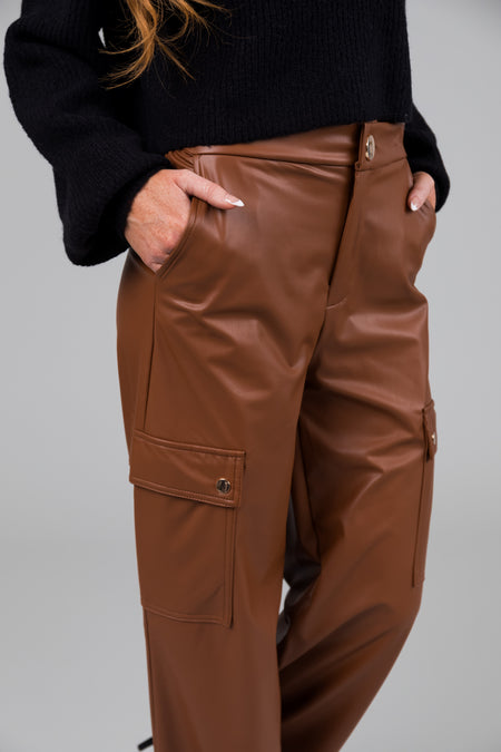 Spice Faux Leather Straight Leg Cargo Pants